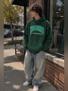 Thrasher HUF Worldwide Green Hoodie XL Streetwear Skate Pullover